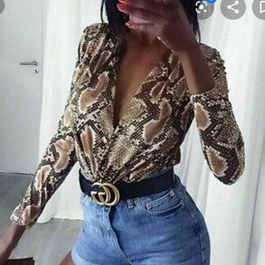 ZARA Women's Snakeskin Animal Print Bodysuit